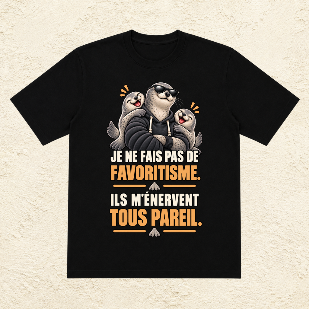 T-shirt Homme illustré « Je ne fais pas de favoritisme. Ils m'énervent tous pareil. »