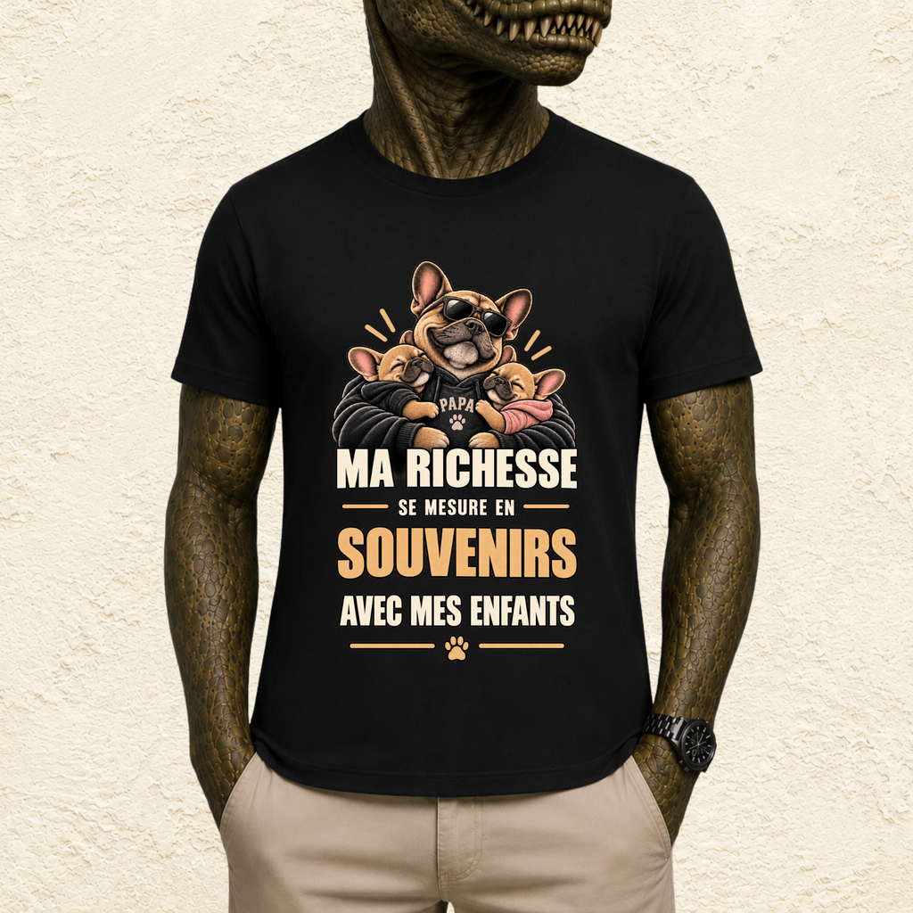 T-shirt Homme illustré « Ma richesse se mesure en souvenirs avec mes enfants »