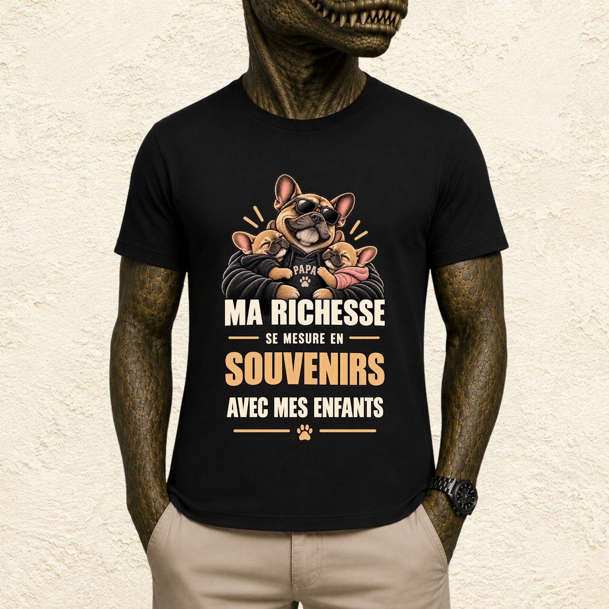 T-shirt Homme illustré « Ma richesse se mesure en souvenirs avec mes enfants »