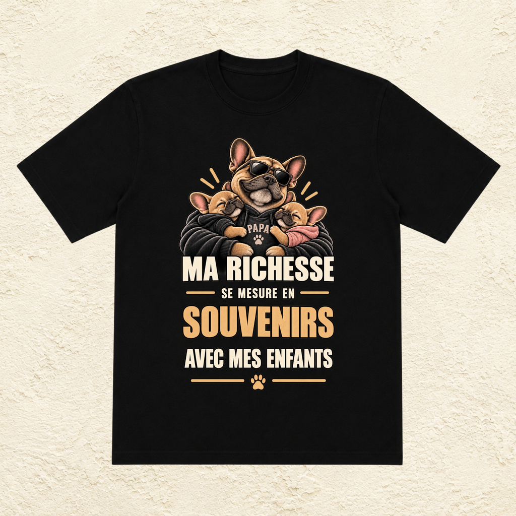 T-shirt Homme illustré « Ma richesse se mesure en souvenirs avec mes enfants »