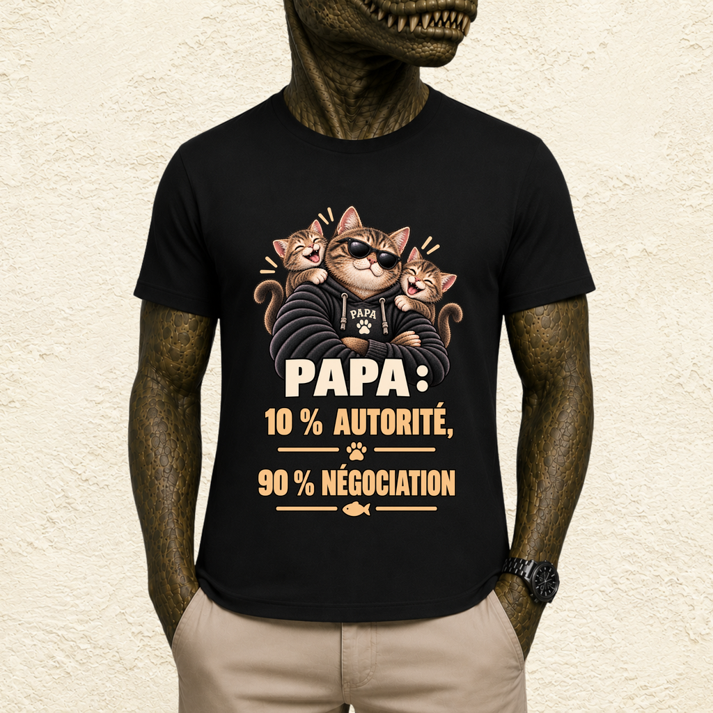 T-shirt Homme illustré « Papa : 10% Autorité, 90% Négociation »