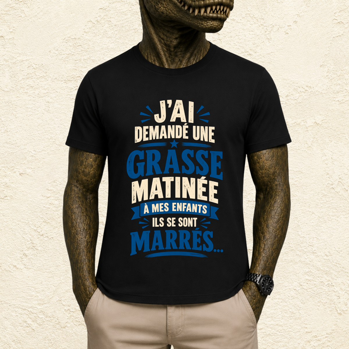 T-shirt Homme texte « J'ai demandé une grasse matinée à mes enfants, ils se sont marrés... »