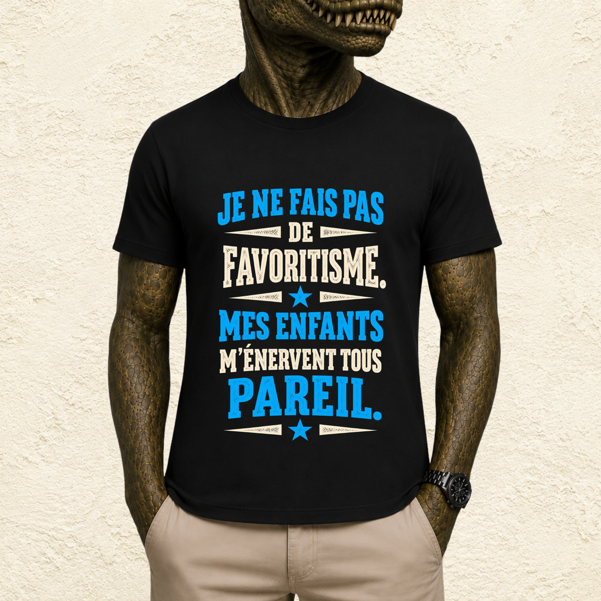 T-shirt Homme texte « Je ne fais pas de favoritisme. Mes enfants m'énervent tous pareil. »