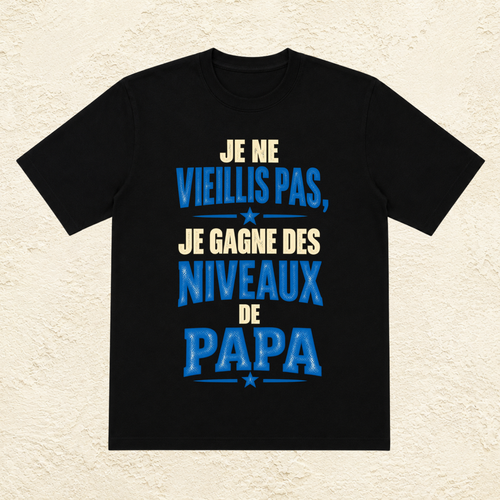 T-shirt Homme texte « Je ne vieillis pas, je gagne des niveaux de Papa »