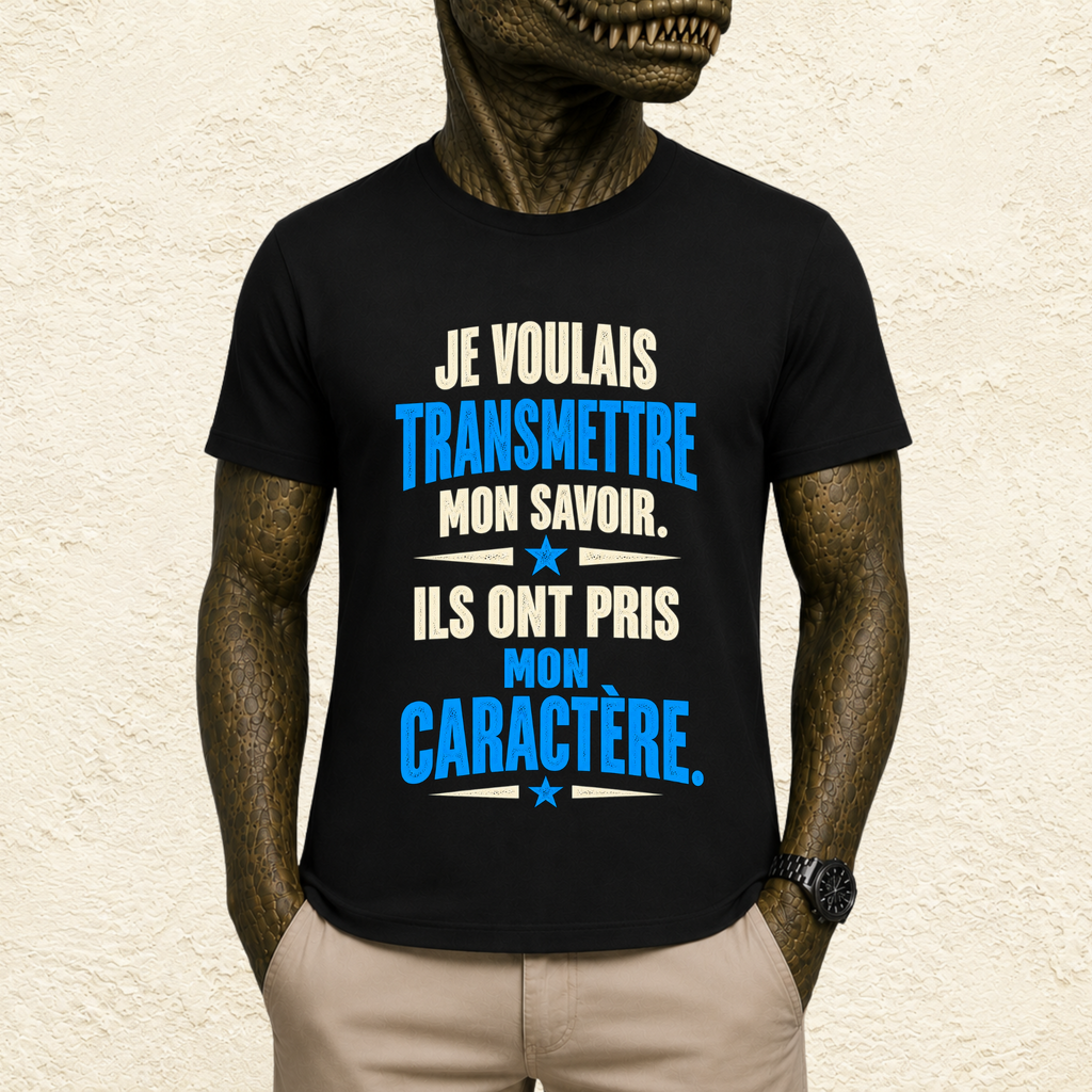 T-shirt Homme texte « Je voulais transmettre mon savoir. Ils ont pris mon caractère. »