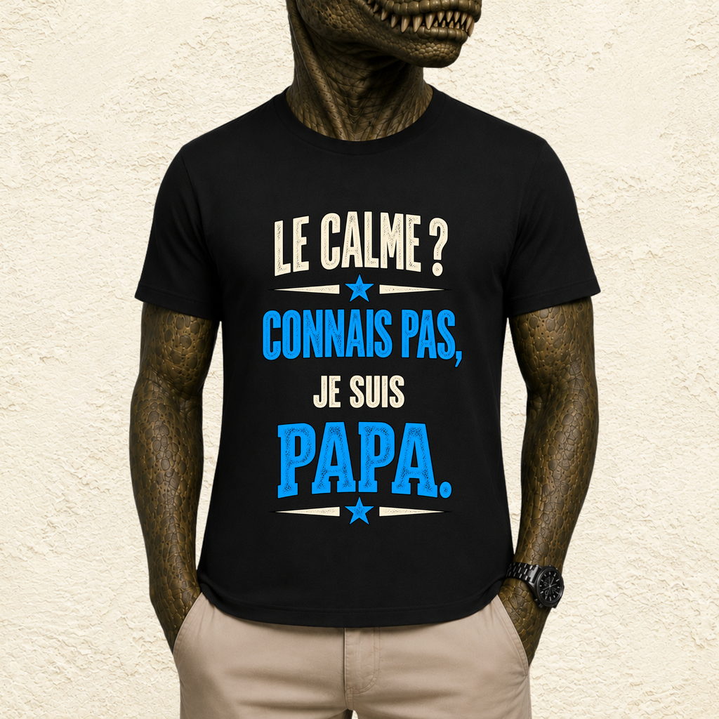 T-shirt Homme texte « Le calme ? Connais pas, je suis Papa. »