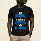 T-shirt Homme texte « Ma richesse se mesure en souvenirs avec mes enfants »