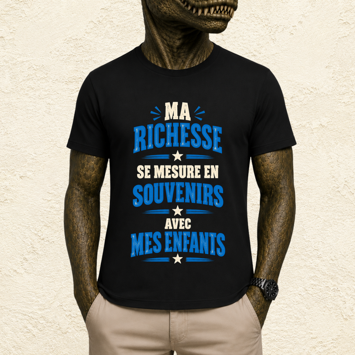 T-shirt Homme texte « Ma richesse se mesure en souvenirs avec mes enfants »