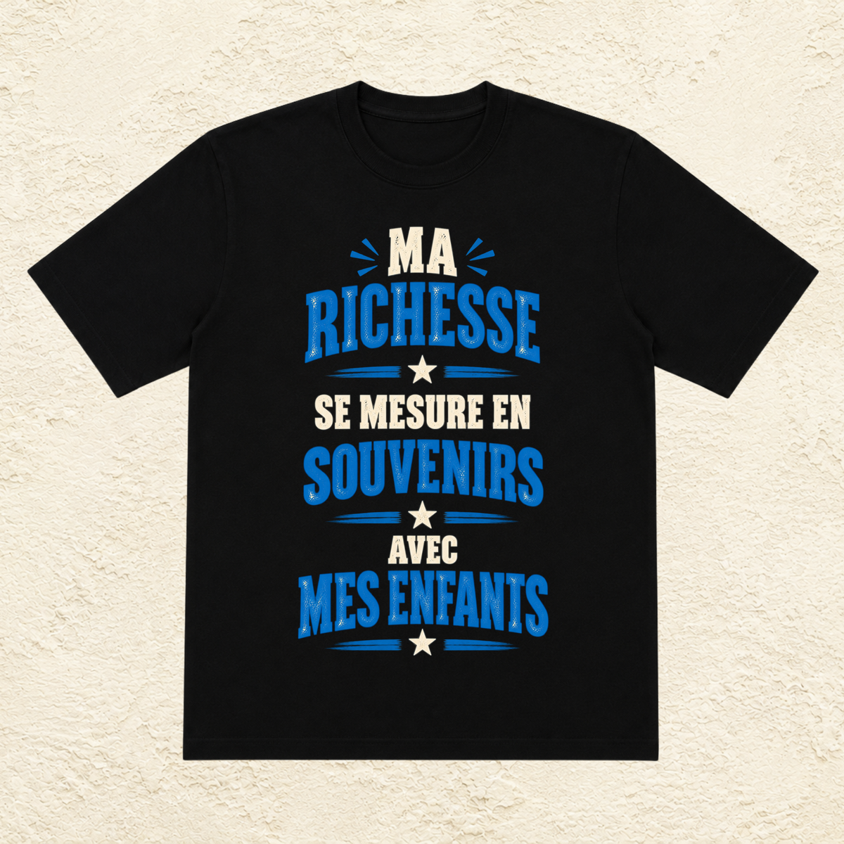 T-shirt Homme texte « Ma richesse se mesure en souvenirs avec mes enfants »