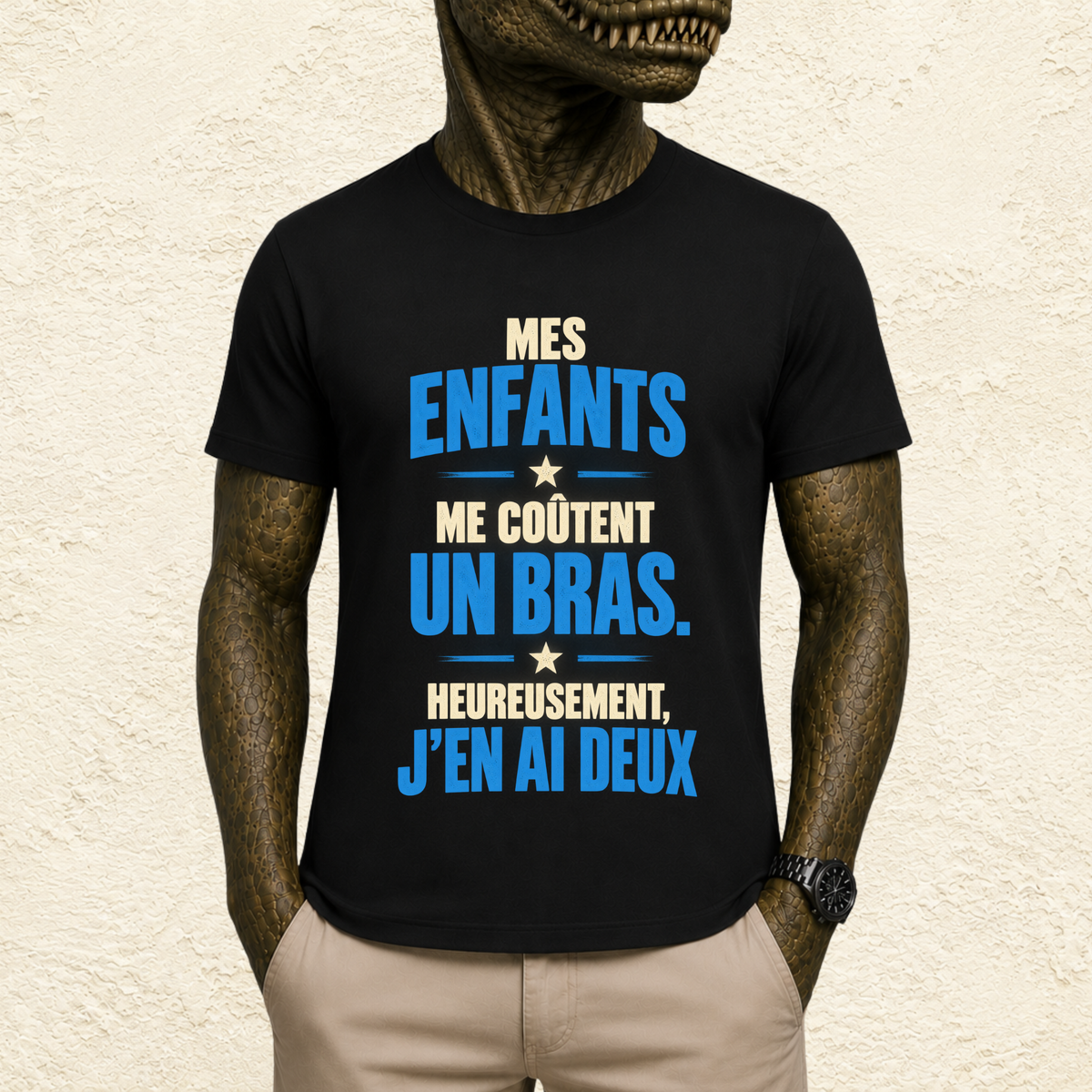 T-shirt Homme texte « Mes enfants me coûtent un bras. Heureusement, j'en ai deux ! »
