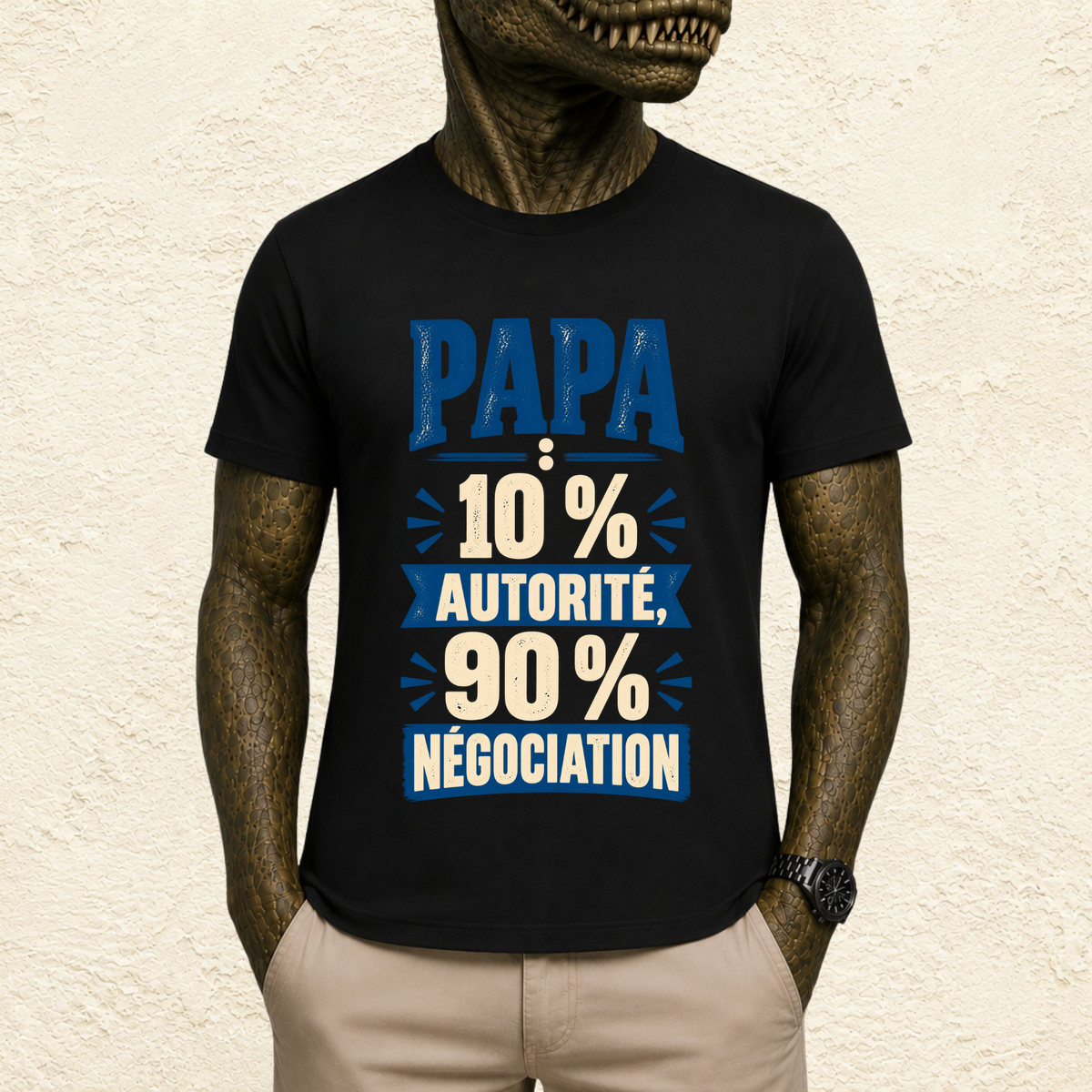 T-shirt Homme texte « Papa : 10% Autorité, 90% Négociation »