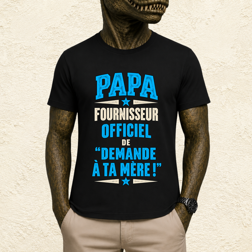 T-shirt Homme texte « Papa Fournisseur officiel de "Demande à ta mère !" »