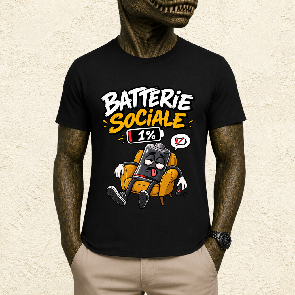 T-shirt Unisexe « Batterie sociale : 1% »