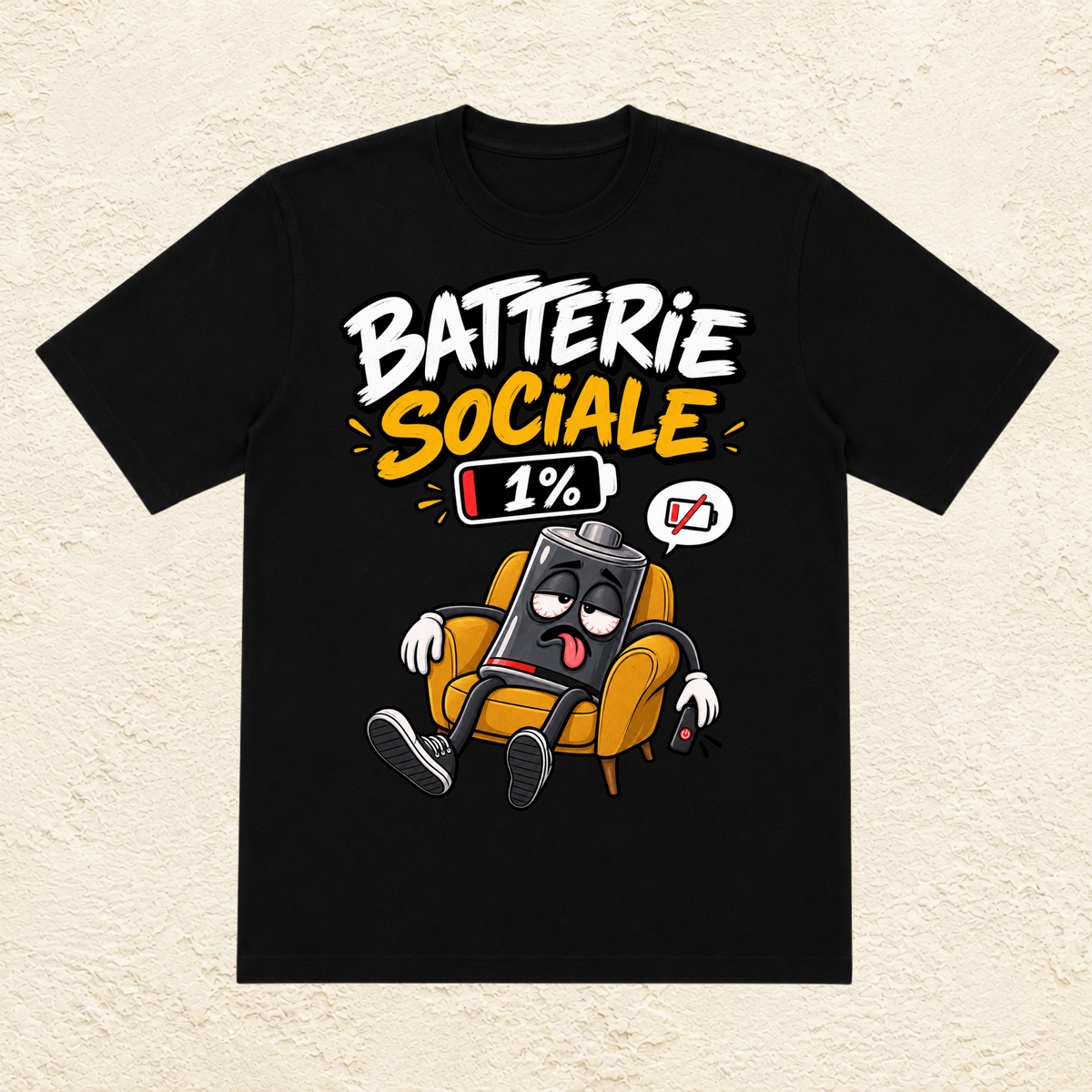 T-shirt Unisexe « Batterie sociale : 1% »
