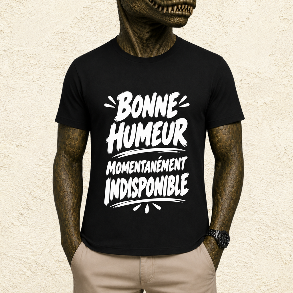 T-shirt Unisexe Noir et Blanc « Bonne humeur momentanément indisponible »
