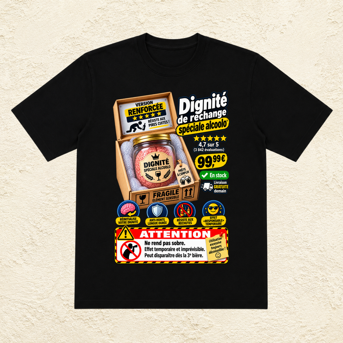 T-shirt Unisexe « Dignité de rechange spéciale alcoolo »