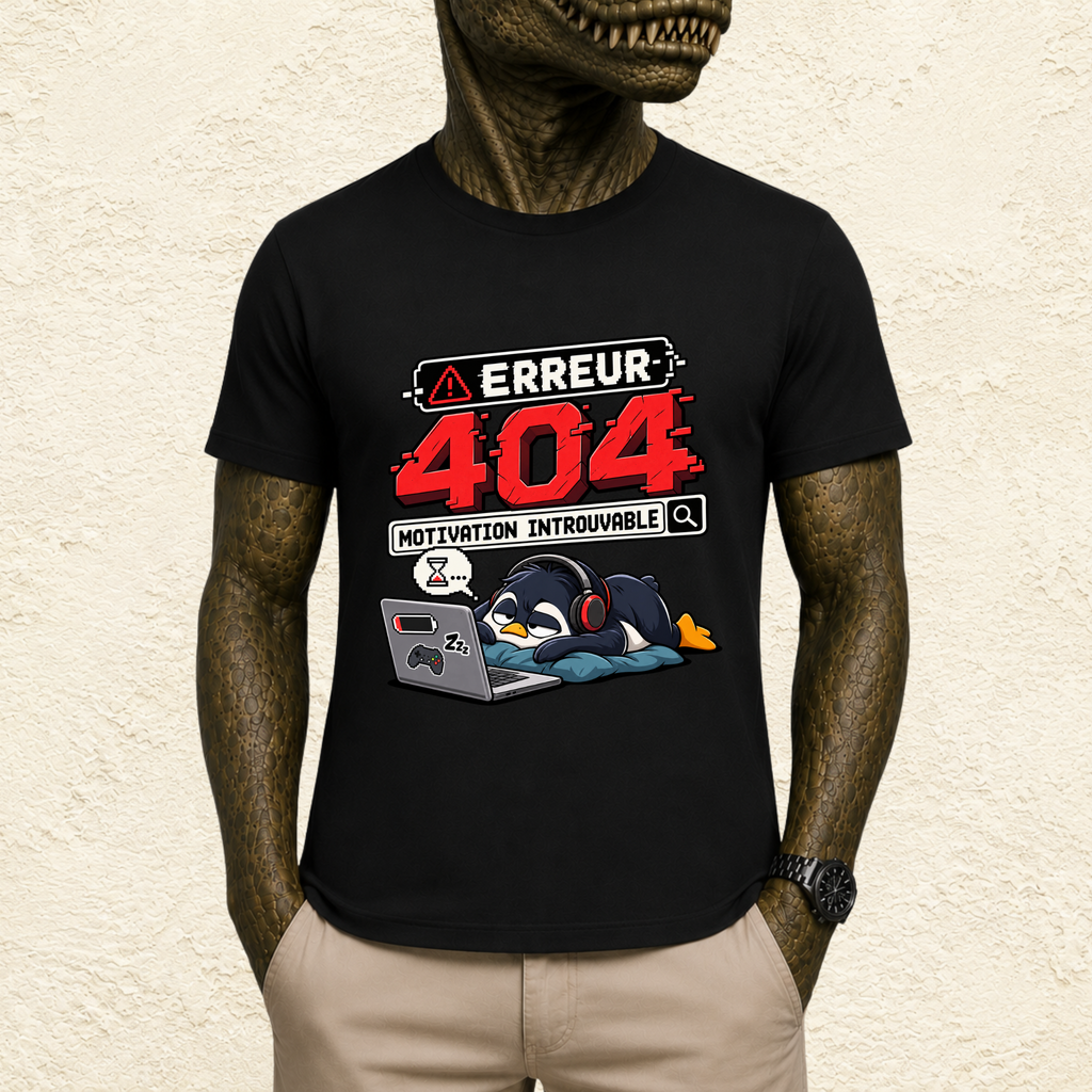 T-shirt Unisexe « Erreur 404 : Motivation introuvable - Pingouin »