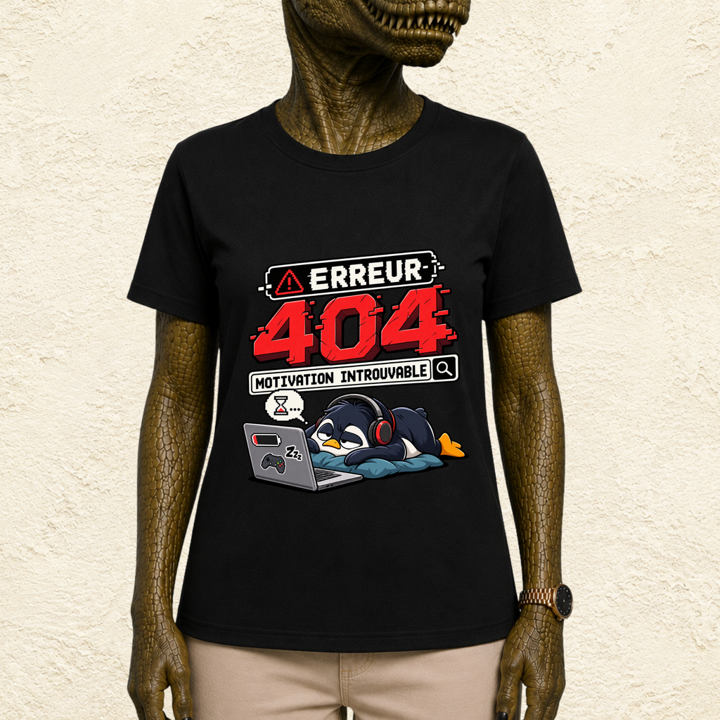 T-shirt Unisexe « Erreur 404 : Motivation introuvable - Pingouin »