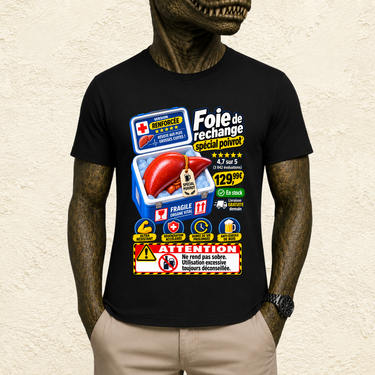 T-shirt Unisexe « Foie de rechange spécial poivrot »