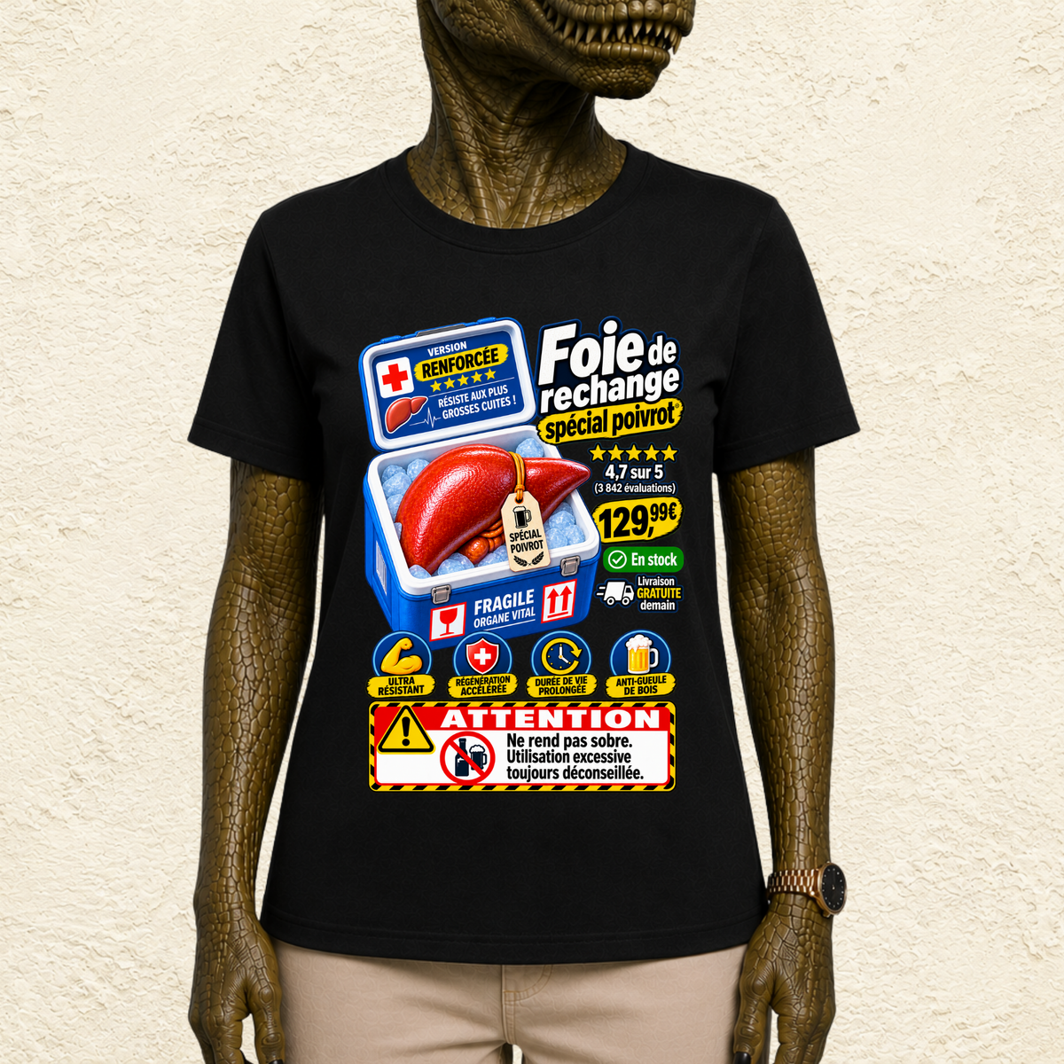 T-shirt Unisexe « Foie de rechange spécial poivrot »