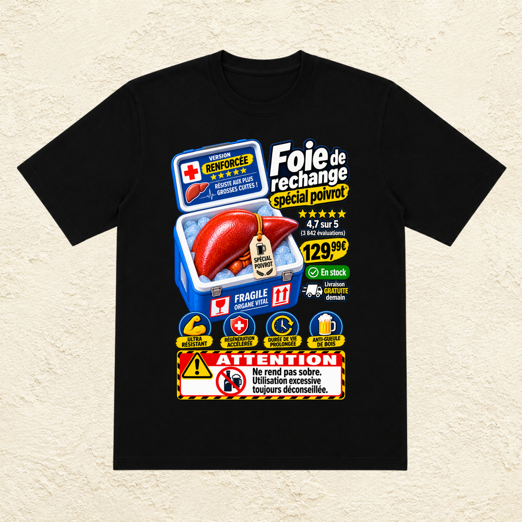 T-shirt Unisexe « Foie de rechange spécial poivrot »