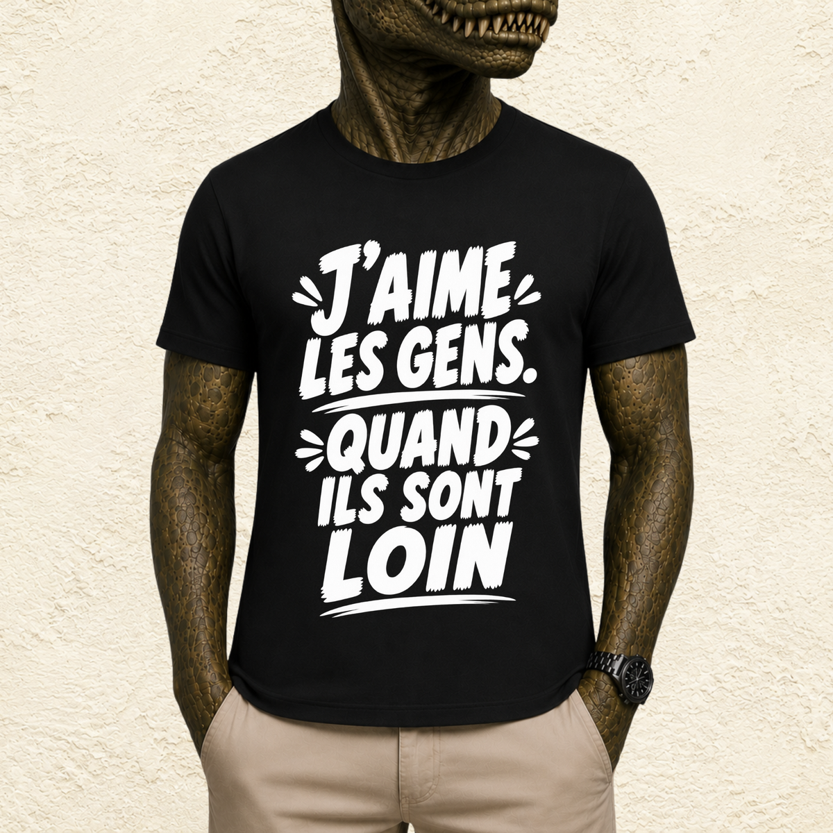 T-shirt Unisexe Noir et Blanc « J'aime les gens. Quand ils sont loin. »