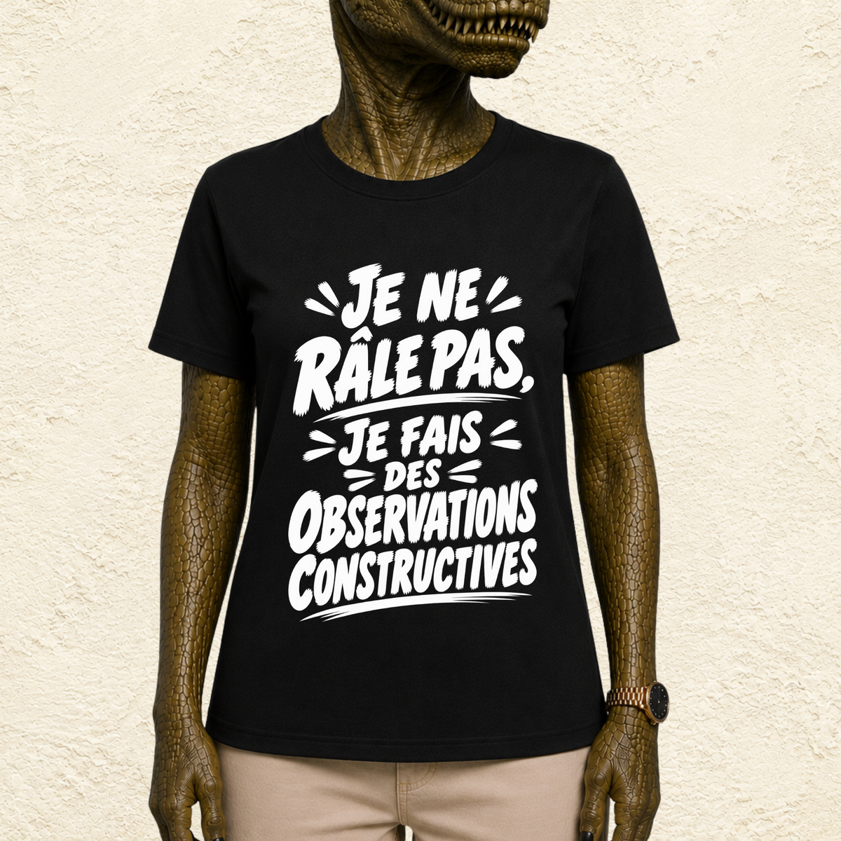 T-shirt Unisexe Noir et Blanc « Je ne râle pas, je fais des observations constructives »