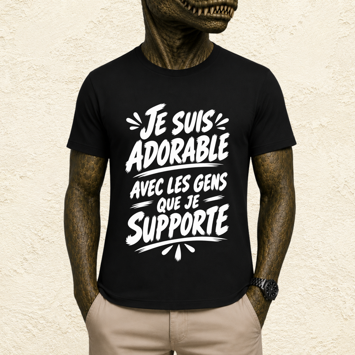 T-shirt Unisexe Noir et Blanc « Je suis adorable avec les gens que je supporte »