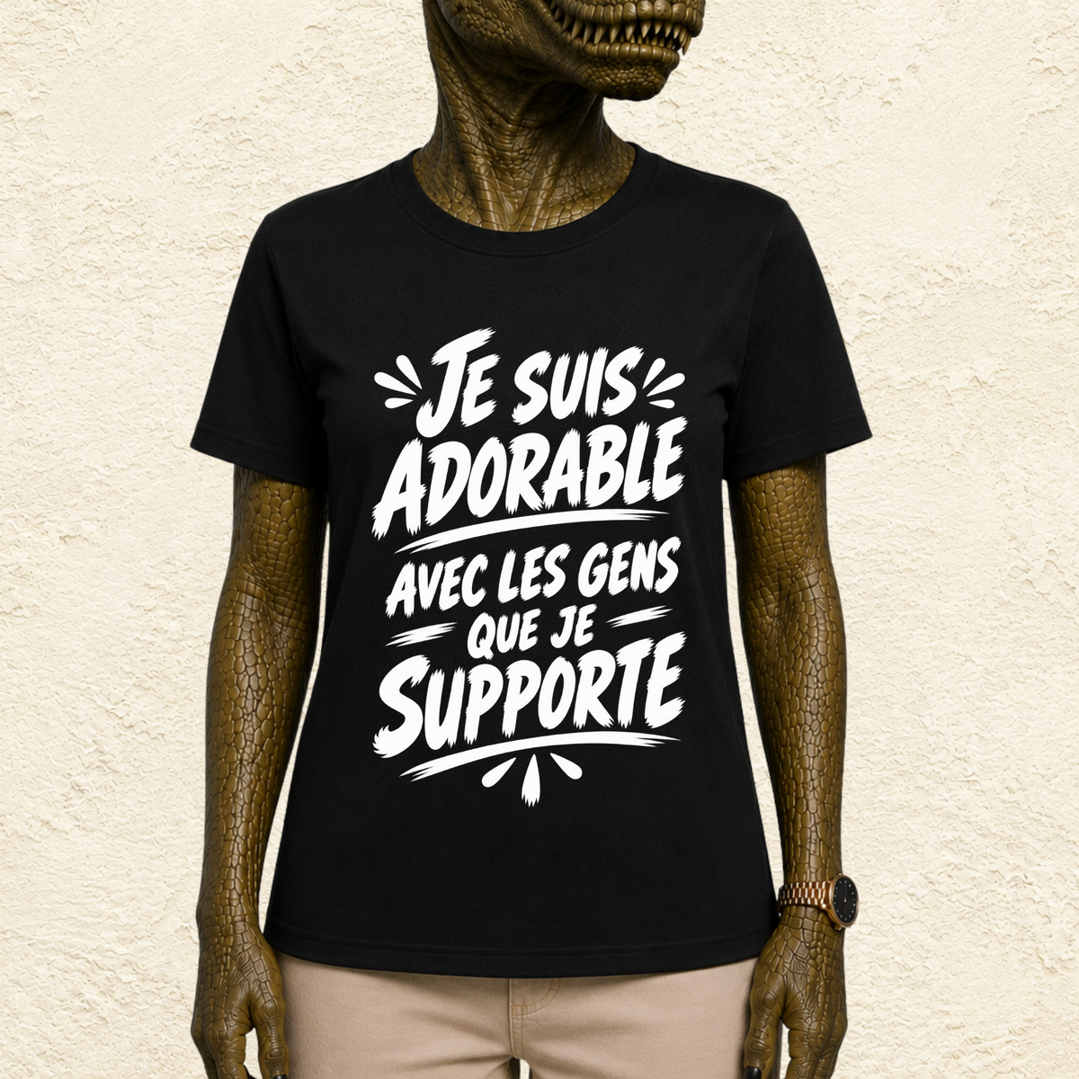 T-shirt Unisexe Noir et Blanc « Je suis adorable avec les gens que je supporte »