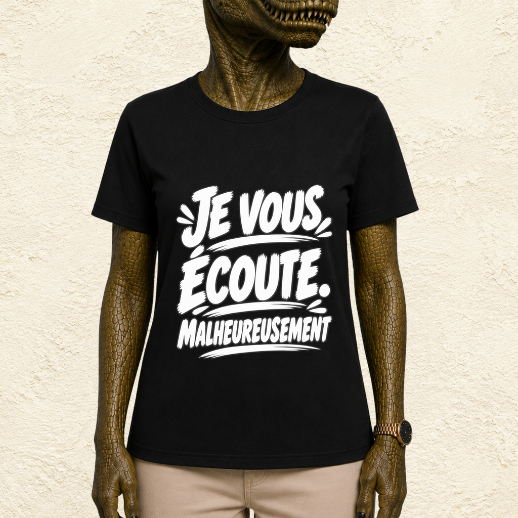 T-shirt Unisexe Noir et Blanc « Je vous écoute, malheureusement... »