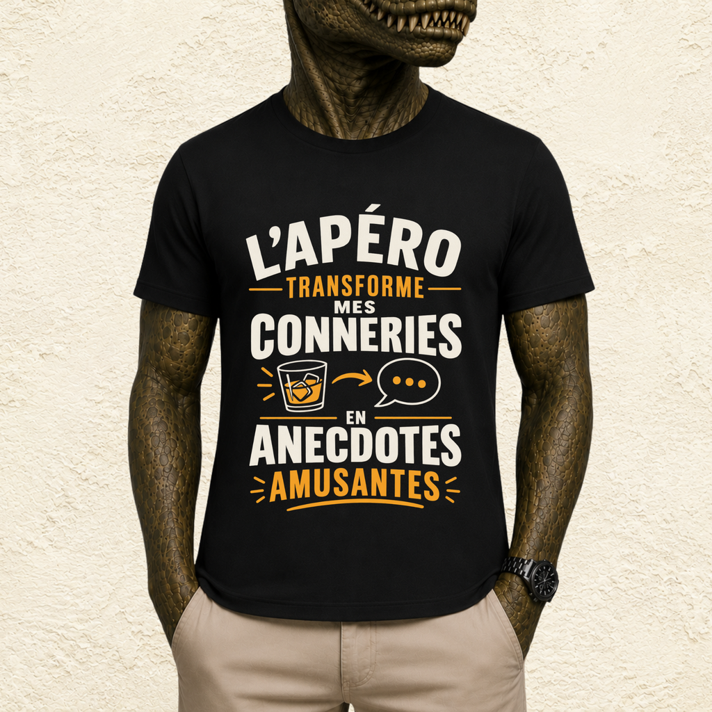 T-shirt Unisexe « L'apéro transforme mes conneries en anecdotes amusantes »