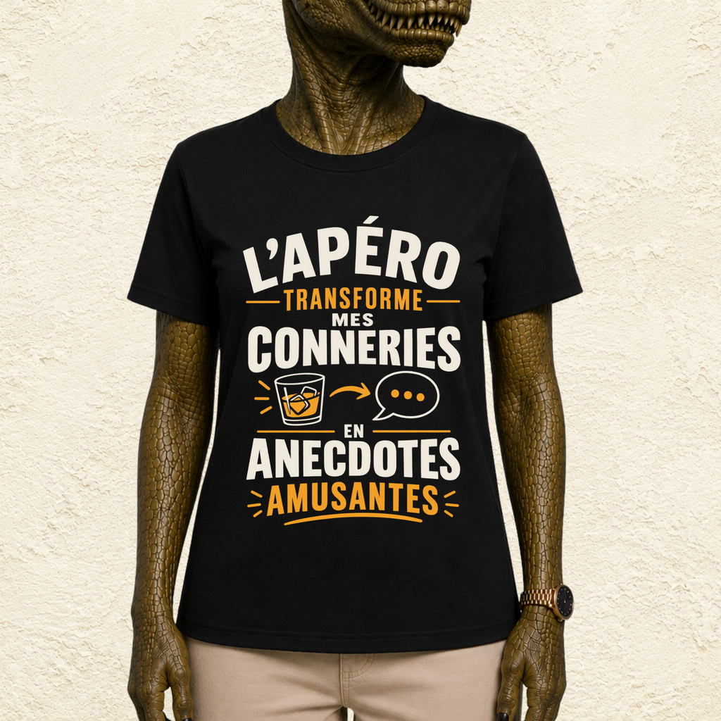 T-shirt Unisexe « L'apéro transforme mes conneries en anecdotes amusantes »