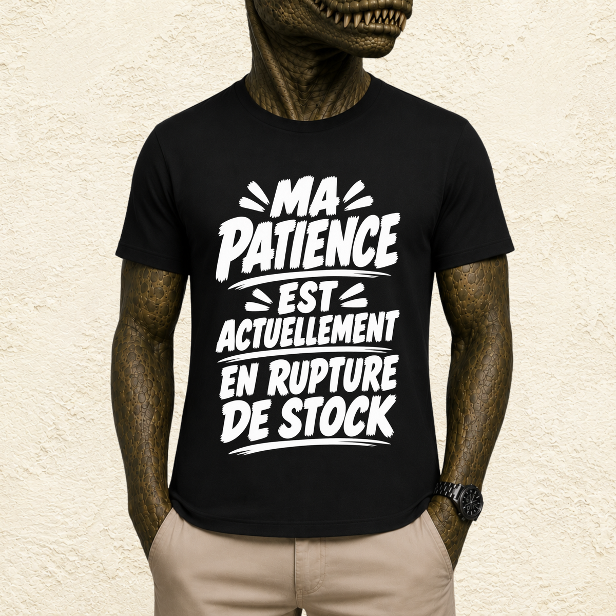 T-shirt Unisexe Noir et Blanc « Ma patience est actuellement en rupture de stock »