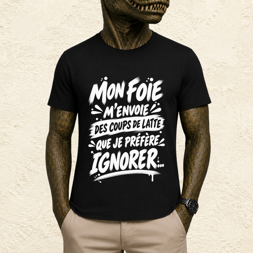 T-shirt Unisexe « Mon foie m'envoie des coups de latte que je préfère ignorer... »