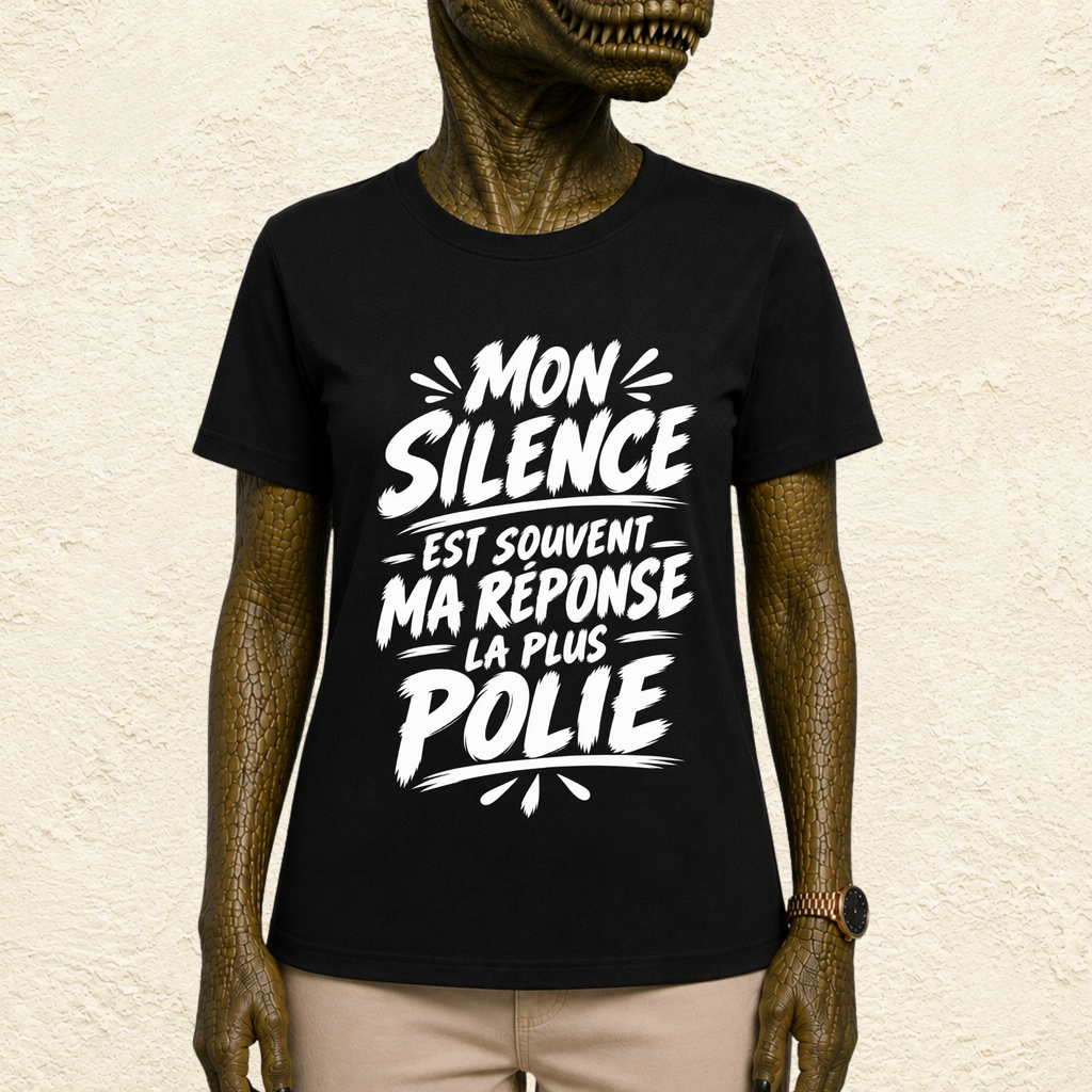T-shirt Unisexe Noir et Blanc « Mon silence est souvent ma réponse la plus polie »