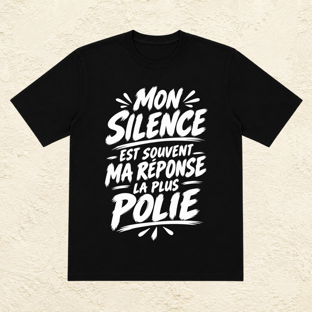 T-shirt Unisexe Noir et Blanc « Mon silence est souvent ma réponse la plus polie »