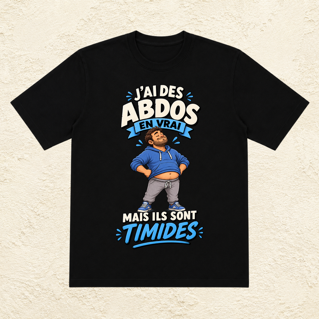 T-shirt Homme « J'ai des abdos en vrai, mais ils sont timides »