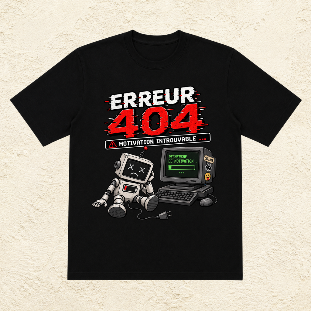 T-shirt Unisexe « Erreur 404 : Motivation introuvable - Robot »