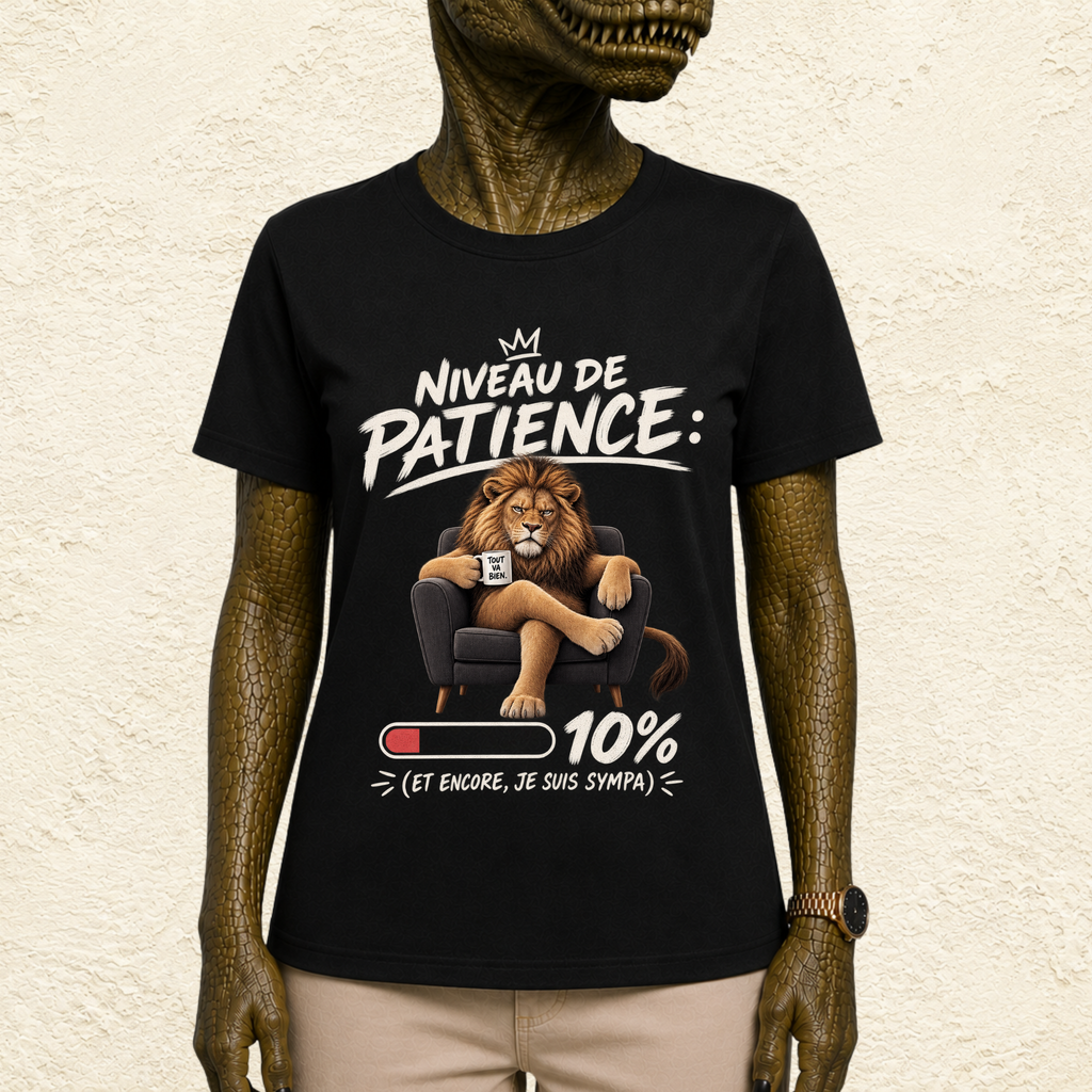 T-shirt Unisexe « Niveau de patience : 10%, et encore, je suis sympa »