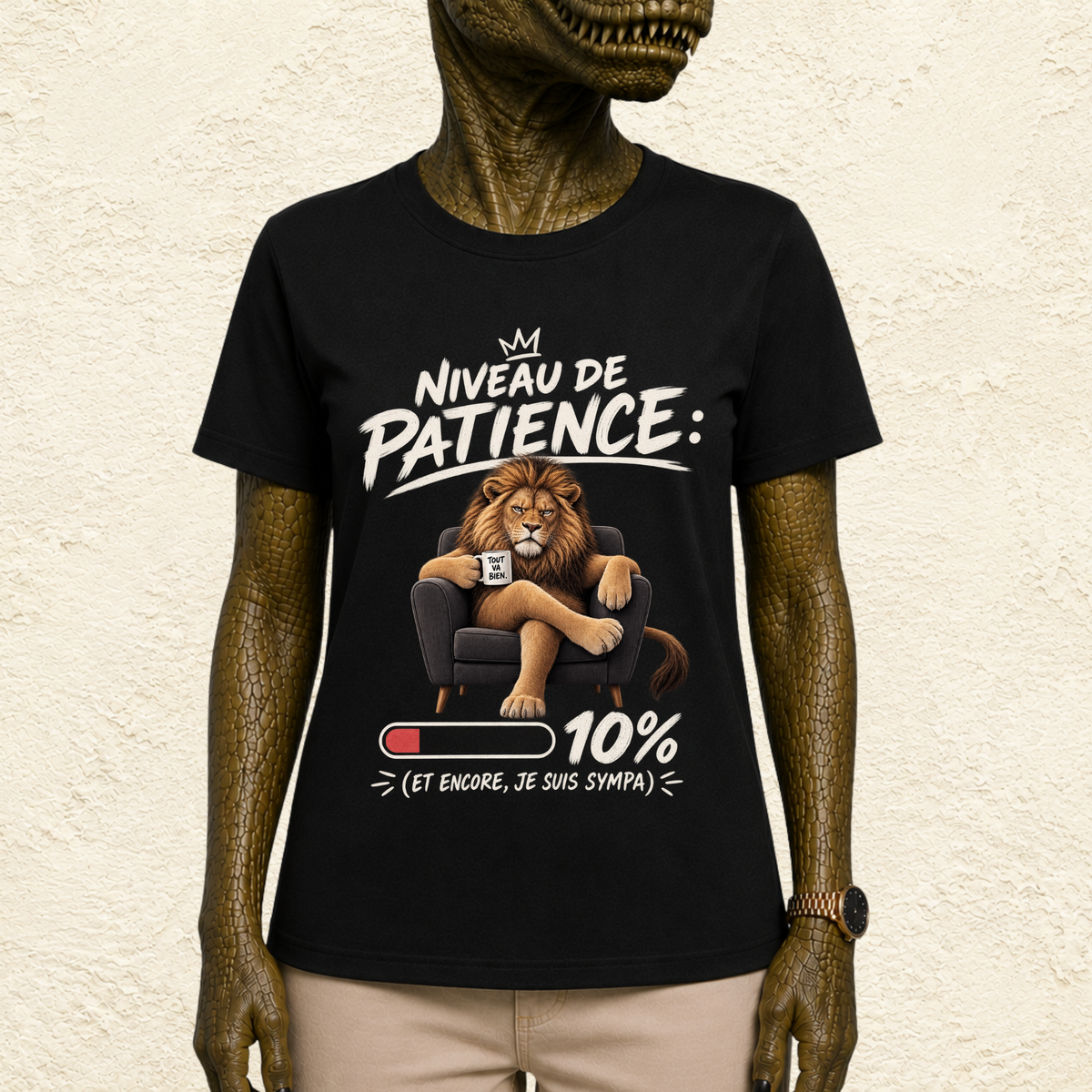 T-shirt Unisexe « Niveau de patience : 10%, et encore, je suis sympa »